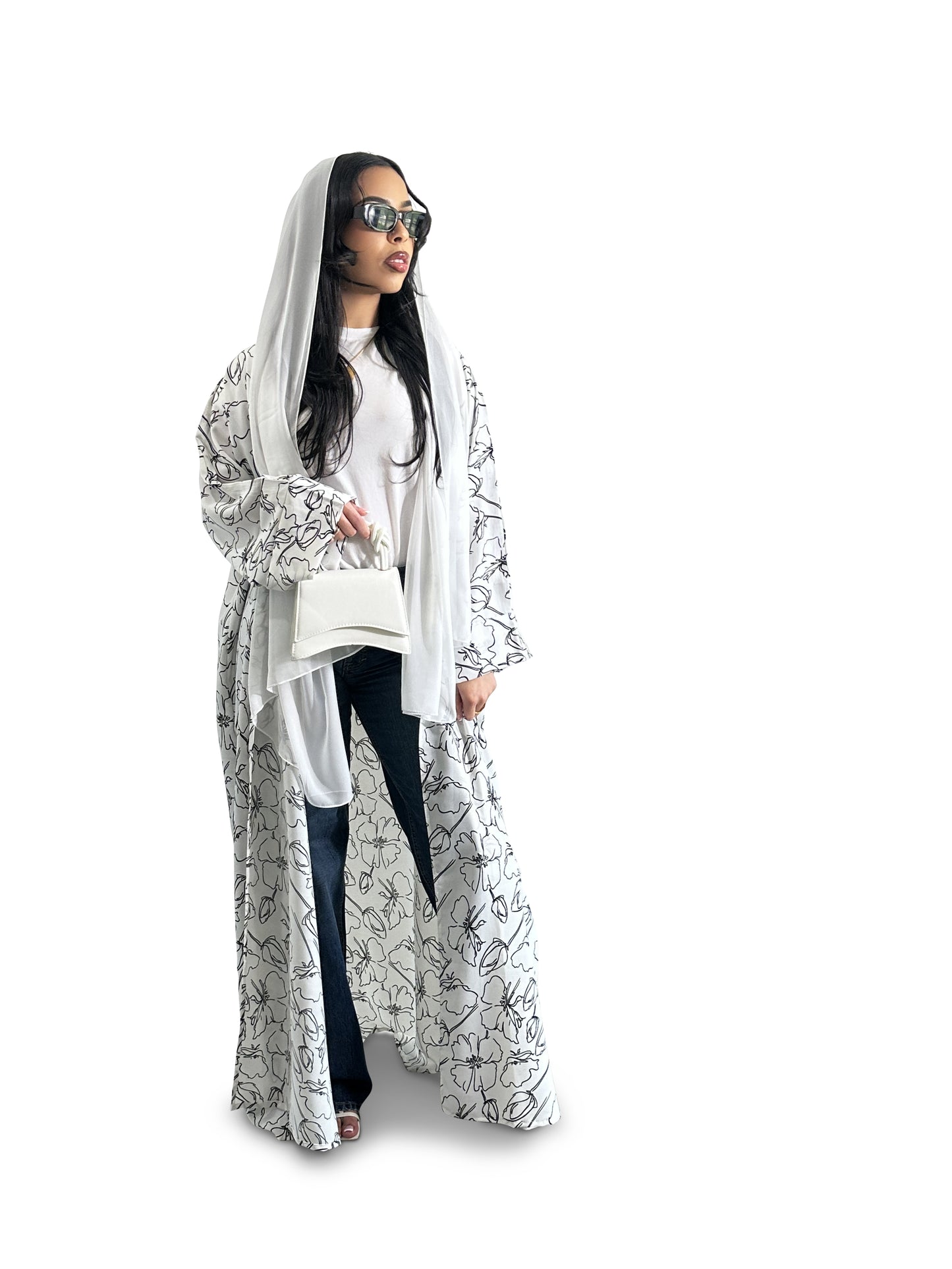 White printed Abaya