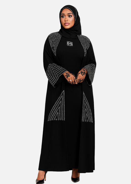 Rhinestone Collar Abaya – Black