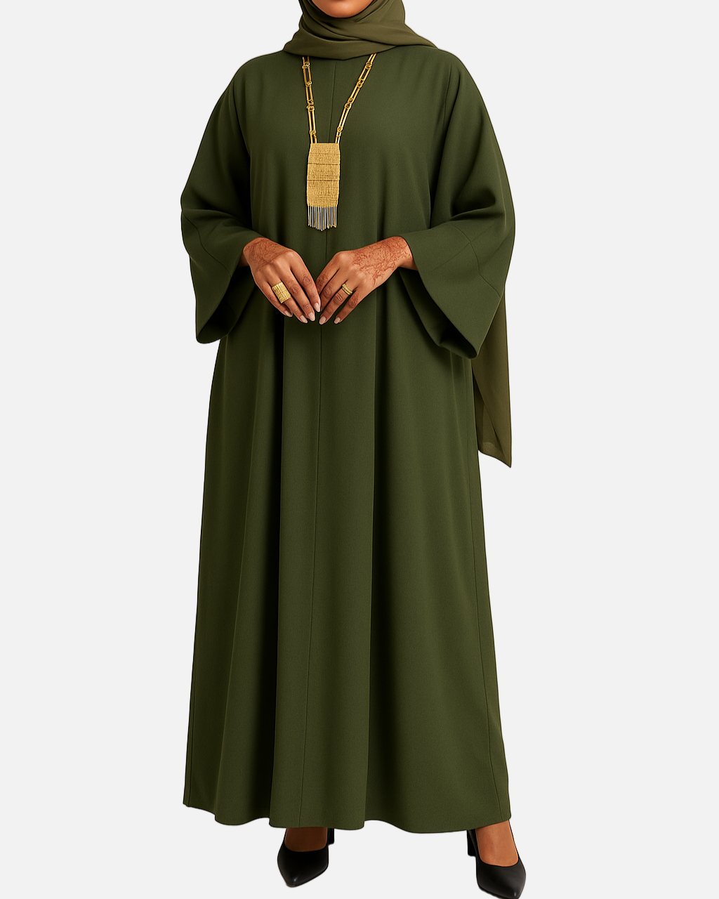 Everyday Abaya – 3 Piece with Chiffon Scarf - Olive Green
