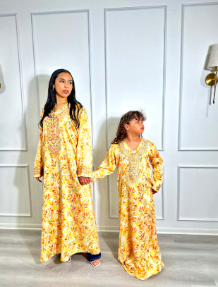 Yellow Mommy & Me Matching Mukhwear Dresses