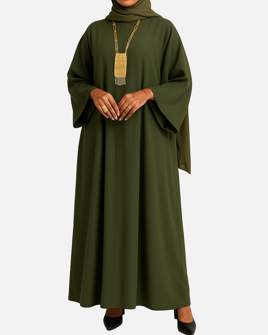 Everyday Abaya – 3 Piece with Chiffon Scarf - Olive Green