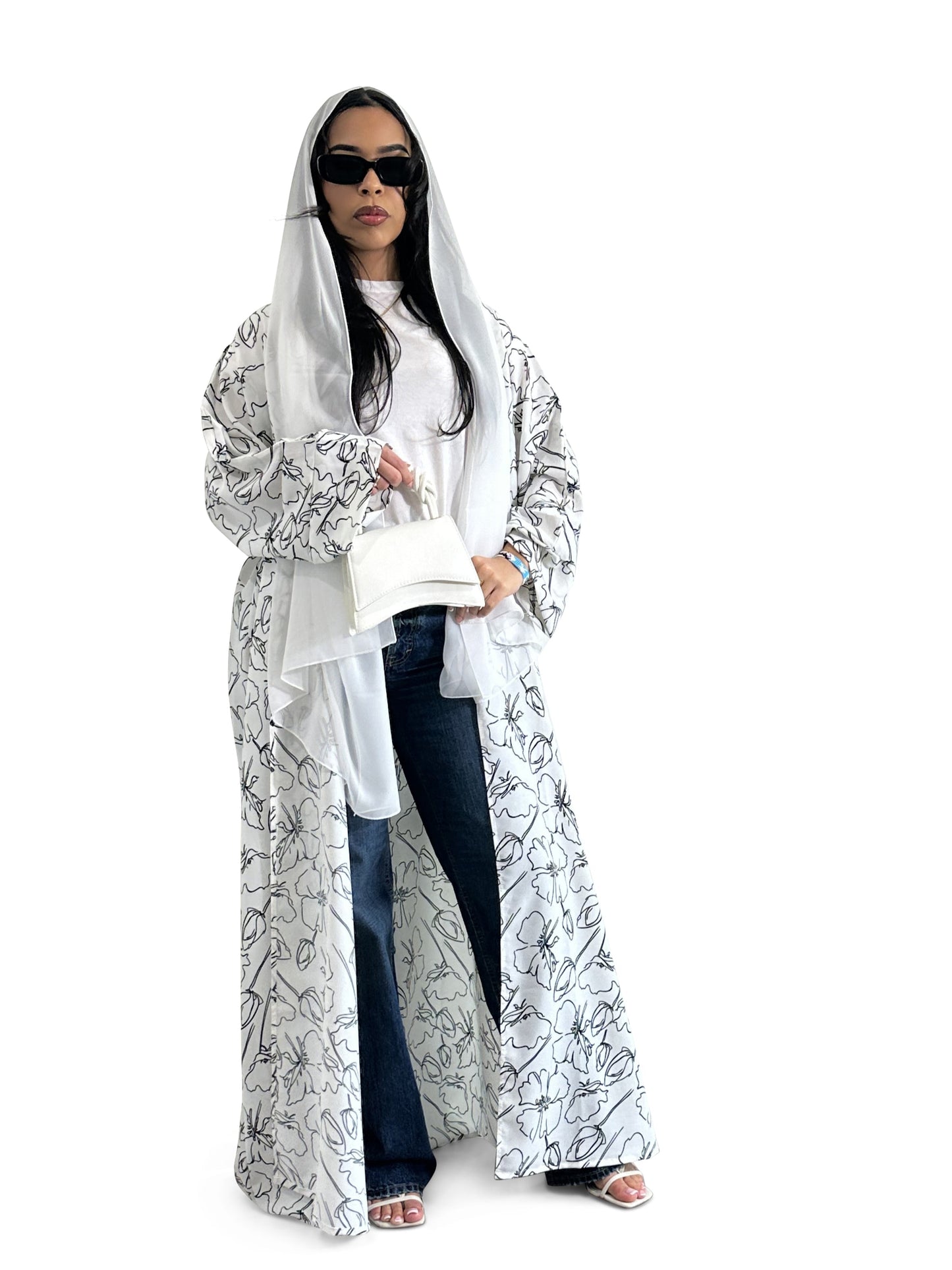 White printed Abaya