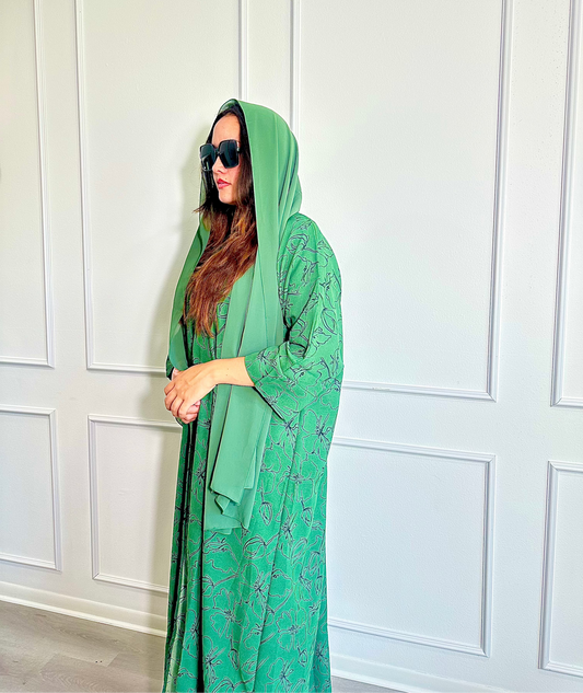 Green printed Abaya