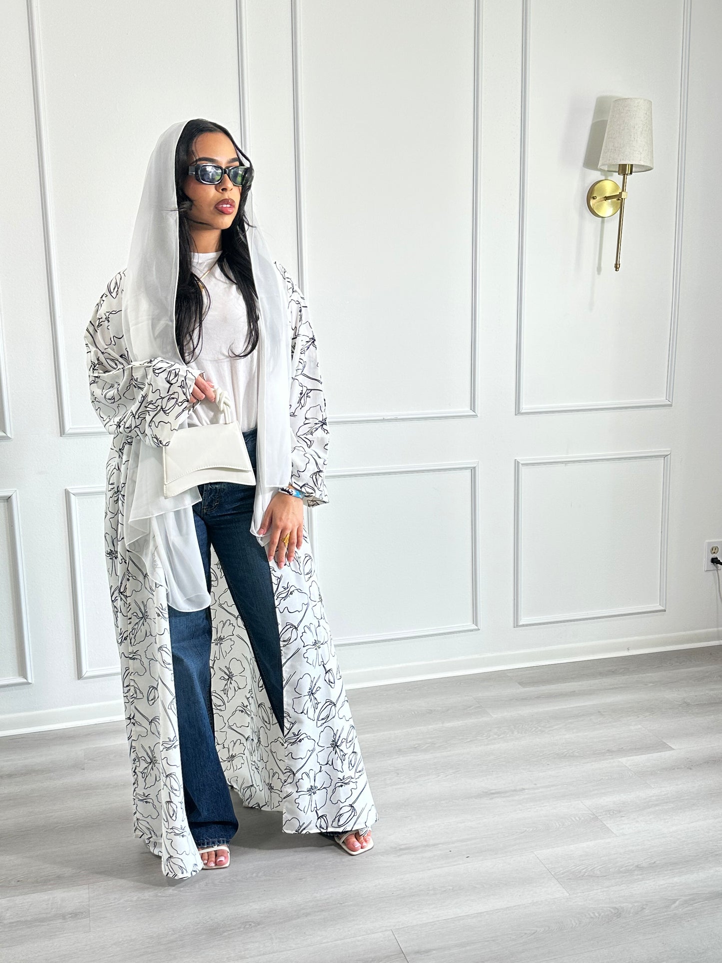 White printed Abaya