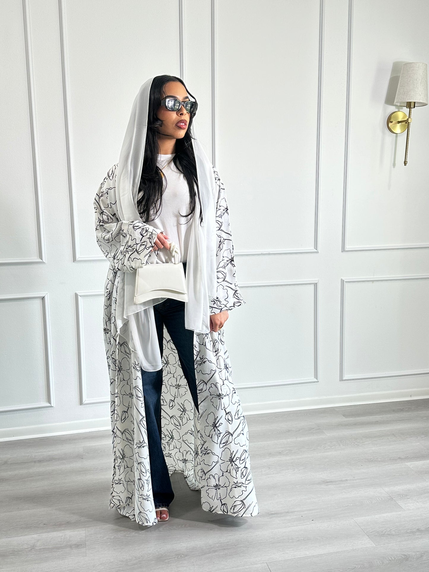 White printed Abaya