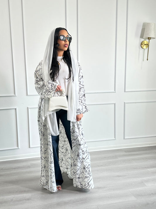 White printed Abaya
