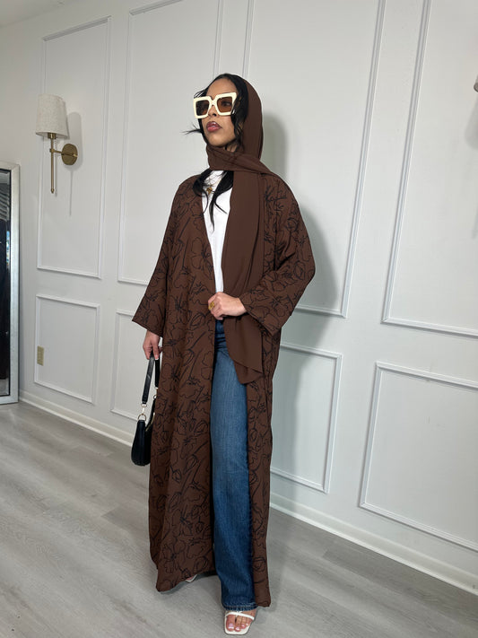 Brown Printed Abaya