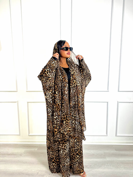 Cheetah Print Kimono + Scarf Set.